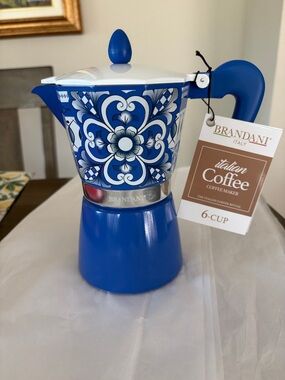 Brandani Italian Style Espresso/coffee/Moka Pot 6 Cup Blue Carpet Design